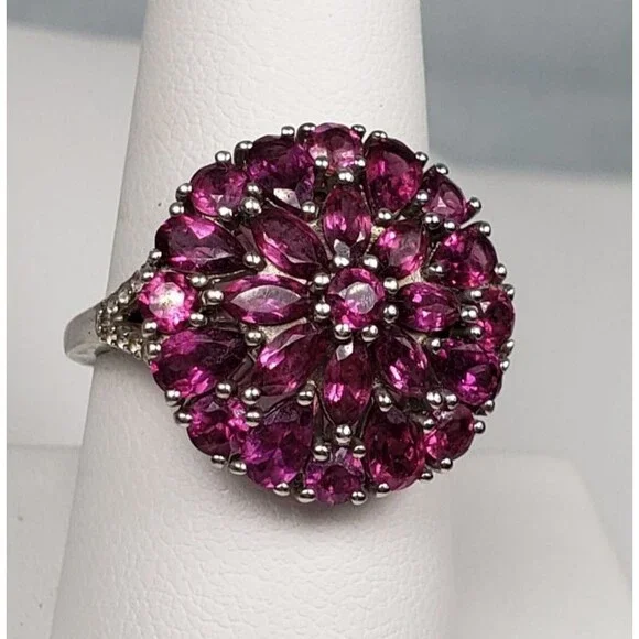 DJoy Signed 925 Sterling Silver Purplish Pink Rhodolite Garnet Ring Size 8.25 - Picture 4 of 16